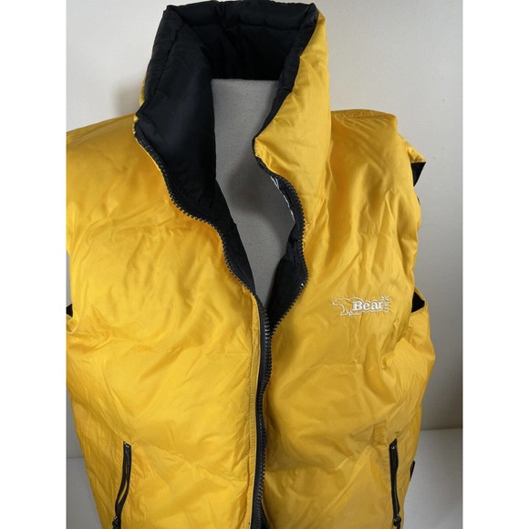 Vintage Bear USA Duck Down Reversible Puffer Vest Warm Winter Large Yellow Black - Picture 15 of 16
